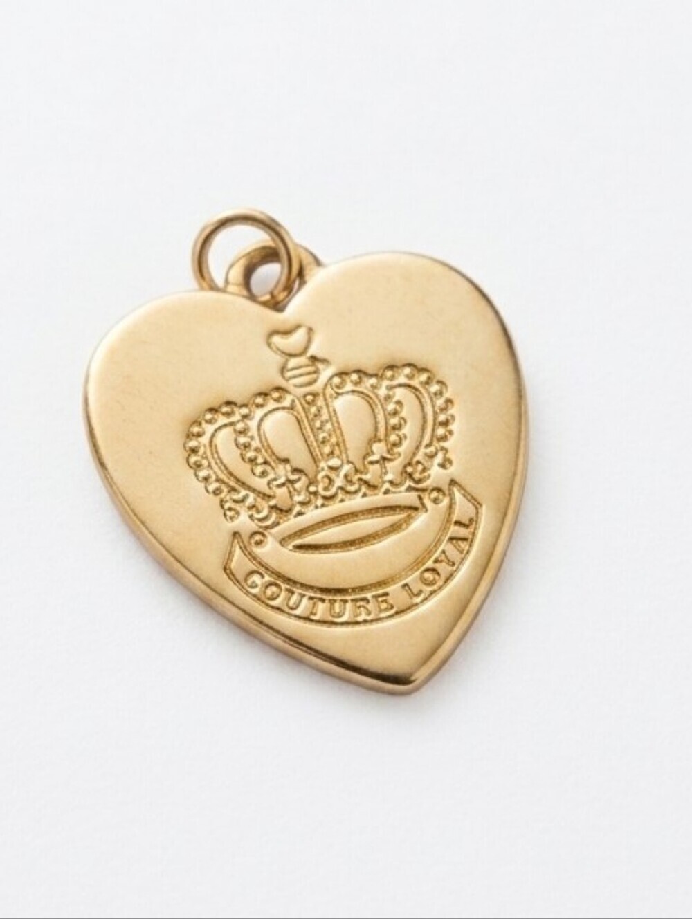 Vintage Juicy Couture Gold Heart Charm Crown Banner Logo Y2K Pendant Accessory